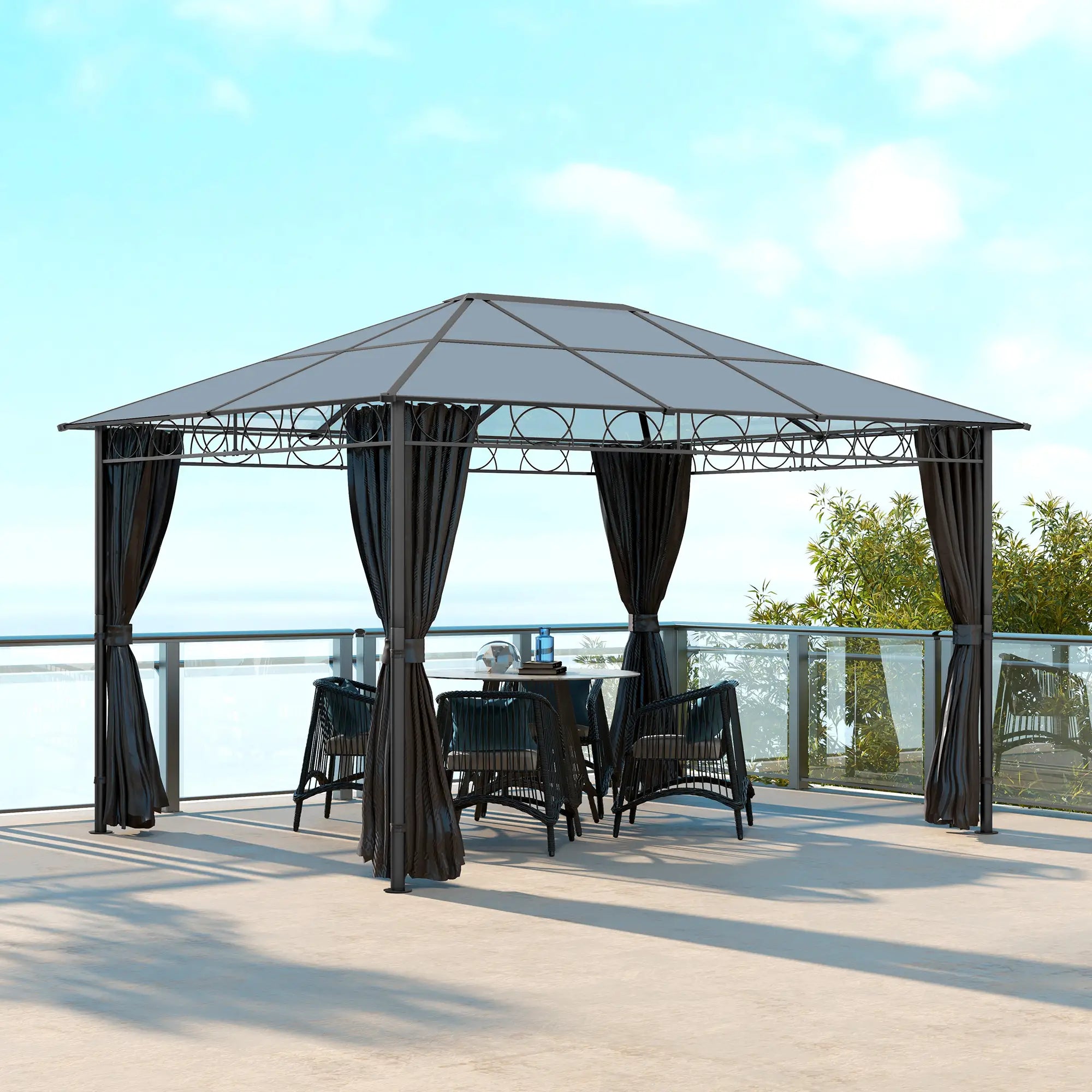 13' x 10' Polycarbonate Hardtop Gazebo, Aluminum Frame, Dark Grey Gazebos at Gallery Canada