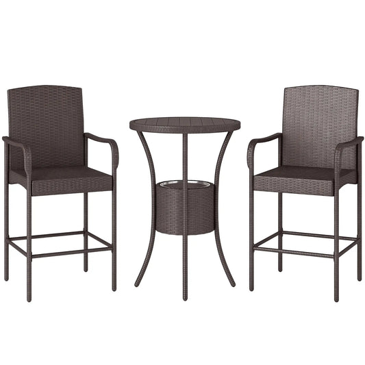 Rattan Patio Bar Set With Ice Bucket, Dark Brown Bistro Sets Dark Brown at Gallery Canada