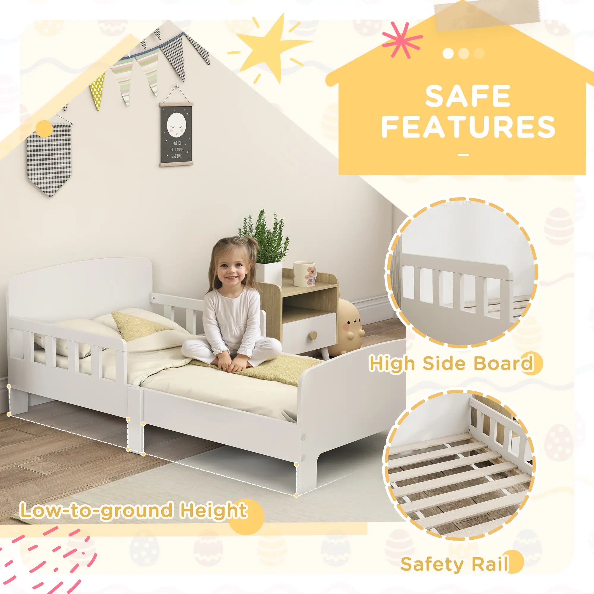Toddler Bed with Safety Rails, Kids Bed Frame, White Kids Bedroom Furniture at Gallery Canada