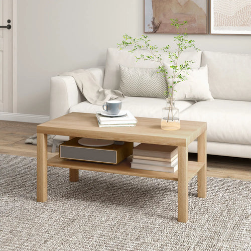 2 Tier Coffee Table with Storage, Rectangular, Nature Wood, Wood