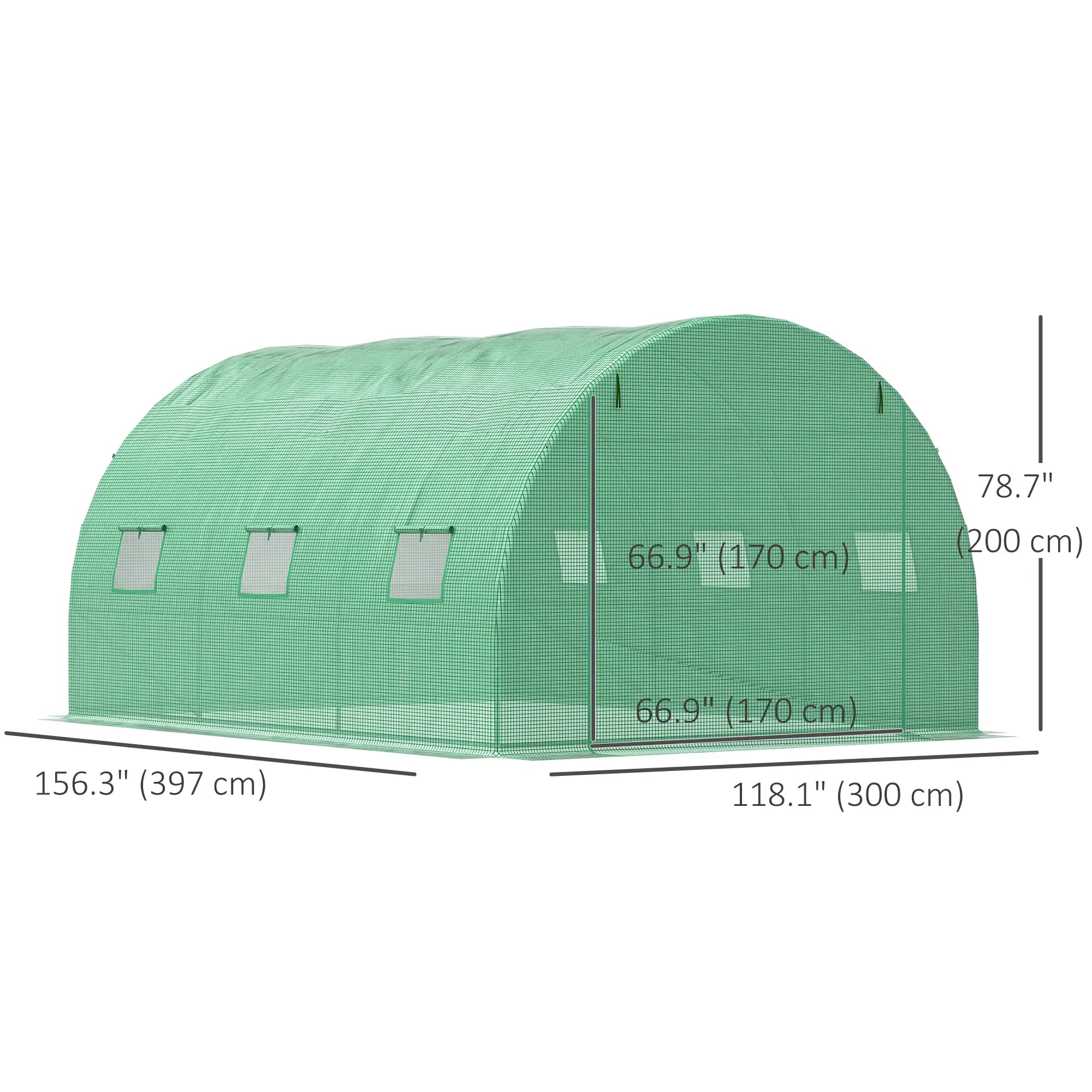 13' x 10' x 6.6' Walk-In Greenhouse, Garden Tunnel Tent, Zipped Door, 6 Mesh Windows, Green Tunnel Greenhouses at Gallery Canada
