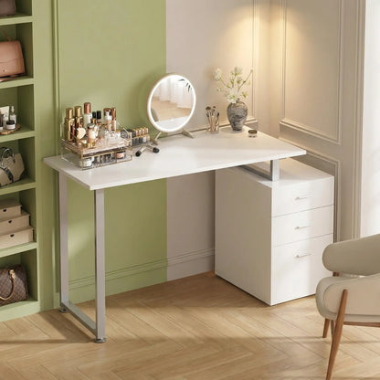 47" Computer Desk With Reversible File Drawers, White Writing Desks at Gallery Canada