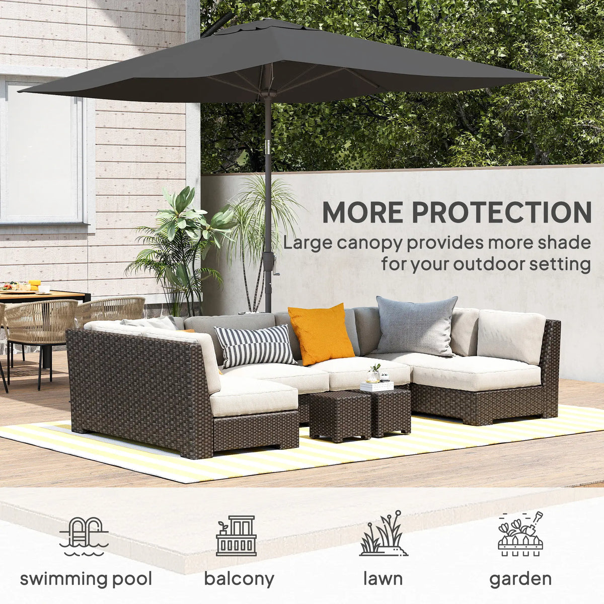 6.5x10ft Rectangle Patio Umbrella, Black