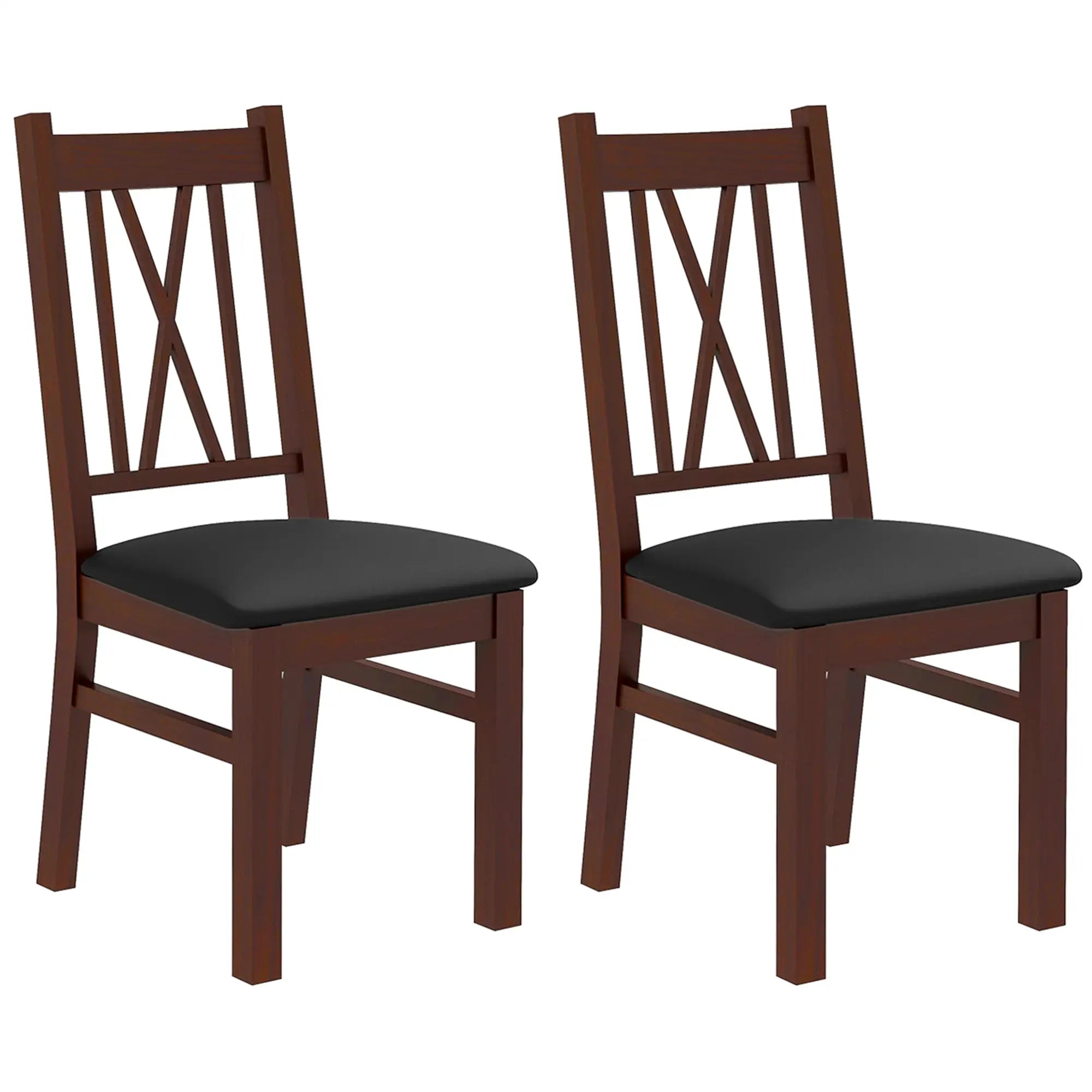 Farmhouse Dining Table Chairs Set of 2, Pine Wood, PU Leather Cushion Bar Stools Black, Dark Brown at Gallery Canada