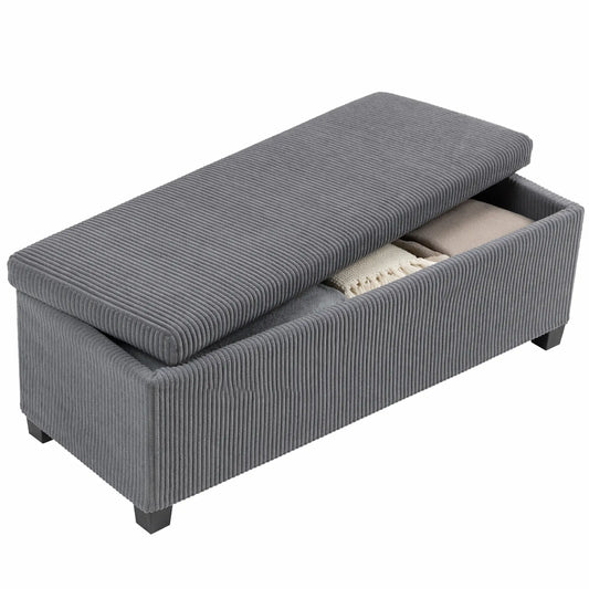 44 Inches Ottoman Storage Bench, Corduroy Lid, Grey Storage Ottomans & Benches Grey at Gallery Canada