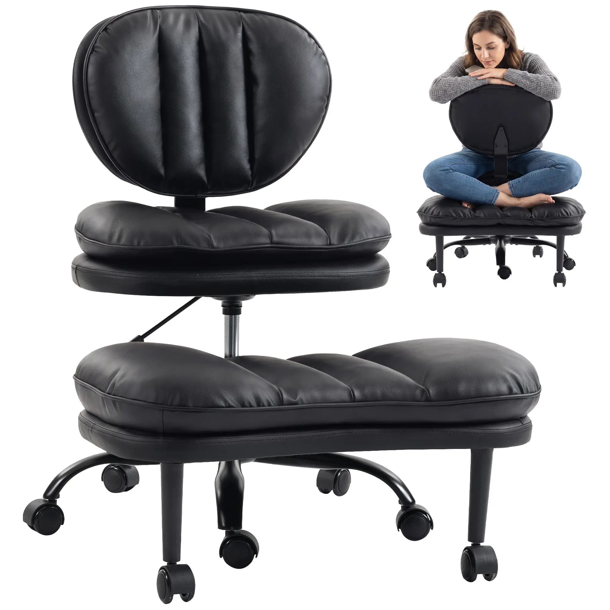 Ergonomic Cross Legged Office Chair, Swivel Meditation Desk Chair, Black Task Chairs at Gallery Canada