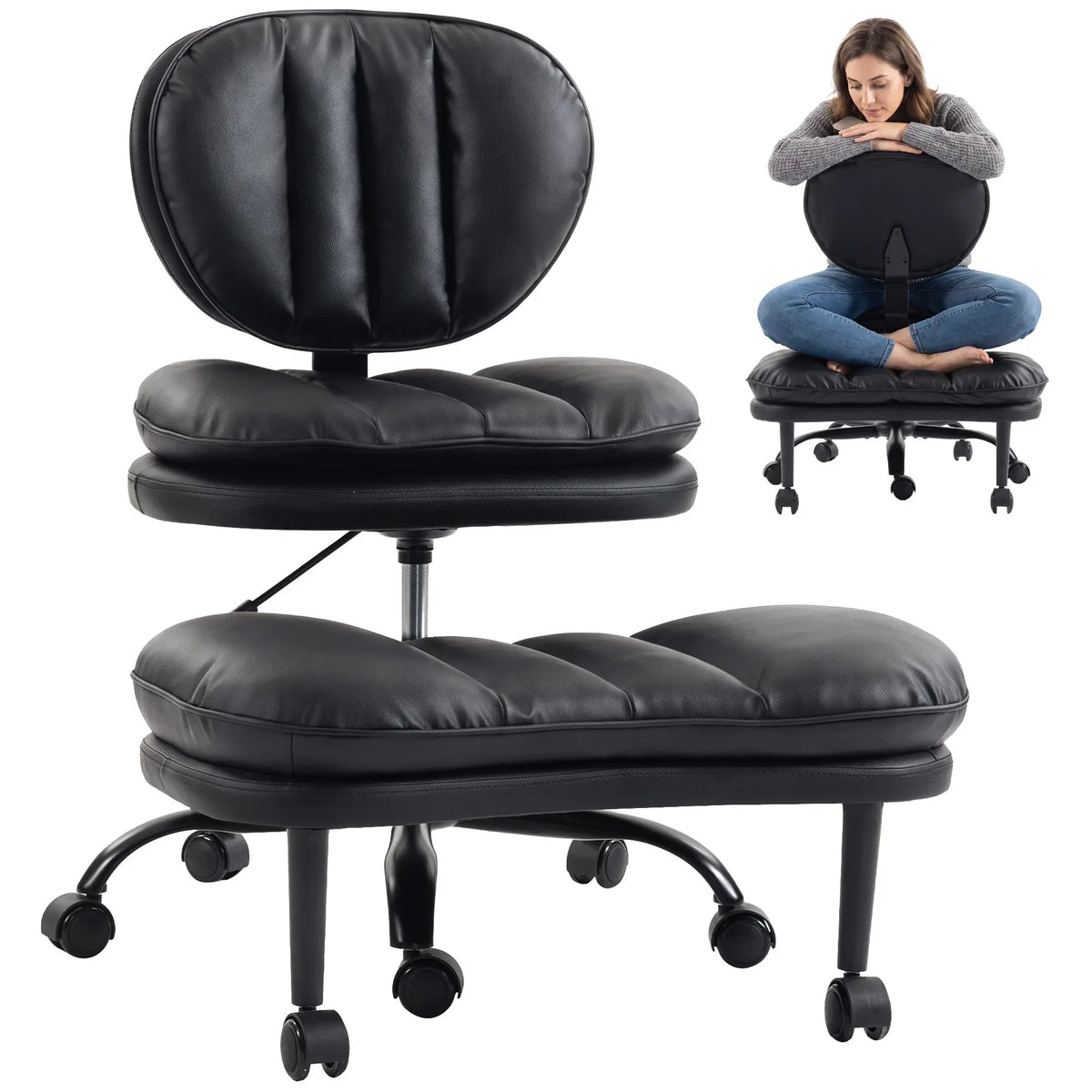 Ergonomic Cross Legged Office Chair, Swivel Meditation Desk Chair, Black Task Chairs at Gallery Canada