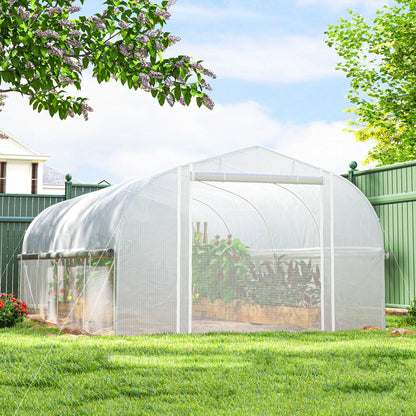 19.5' x 10' x 6.6' Tunnel Greenhouse, Roll-up Mesh Sidewalls, Mesh Door, Galvanized Steel, White Tunnel Greenhouses at Gallery Canada