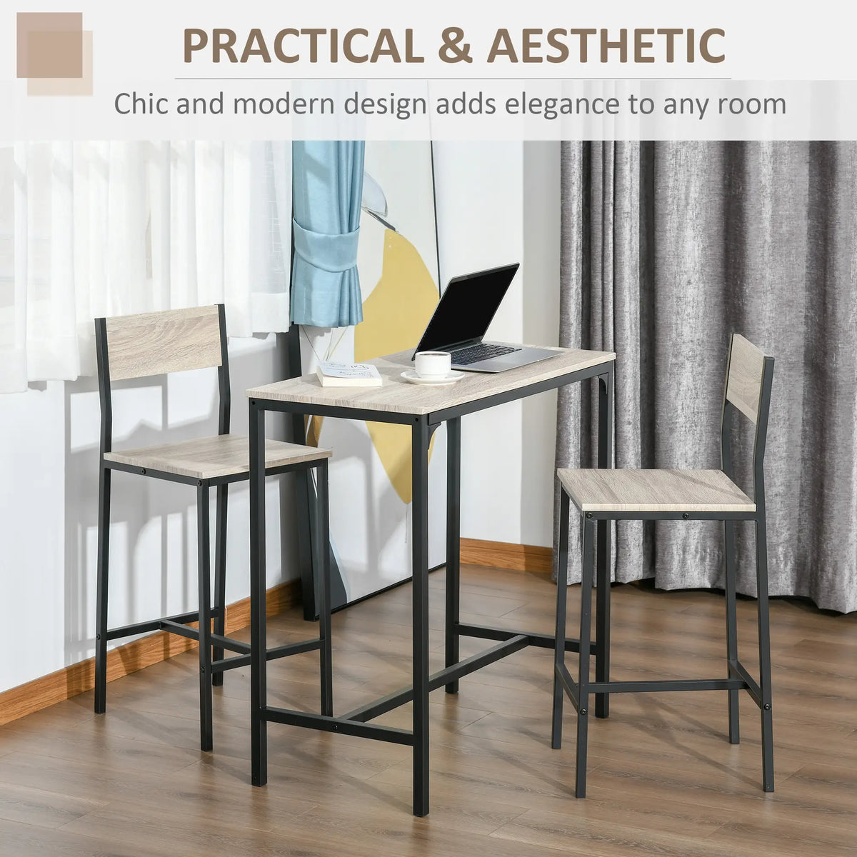 Industrial Bar Table Set, 3 Piece, 2 High Back Stools, Dining Set Bar Sets at Gallery Canada