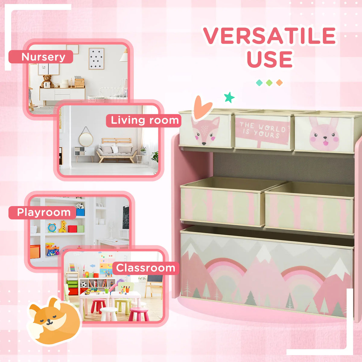 Toy Organizer with 6 Storage Bins, 25" X 12" X 26", Pink Baby & Kids Storage at Gallery Canada