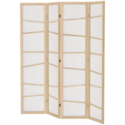 66.9" Folding Room Divider, 4 Panel Wood Frame, Natural Wood Room Dividers Natural Wood, White at Gallery Canada