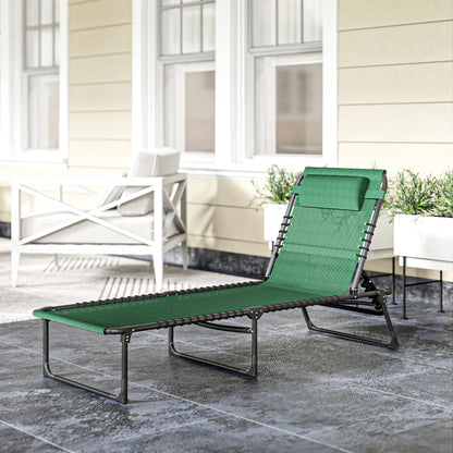 Folding Lounge Chair, Adjustable Chaise With Headrest, Reclining Cot, Green Lounger Chairs at Gallery Canada