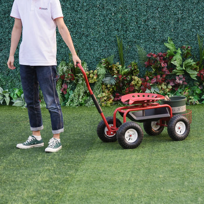 Rolling Garden Scooter Cart, Adjustable Seat, Tool Tray, Red Black, Red Black Folding Garden Carts at Gallery Canada