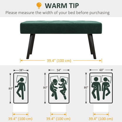 39 Inches Upholstered Bed Bench, Modern Steel Legs, Green Storage Ottomans & Benches at Gallery Canada