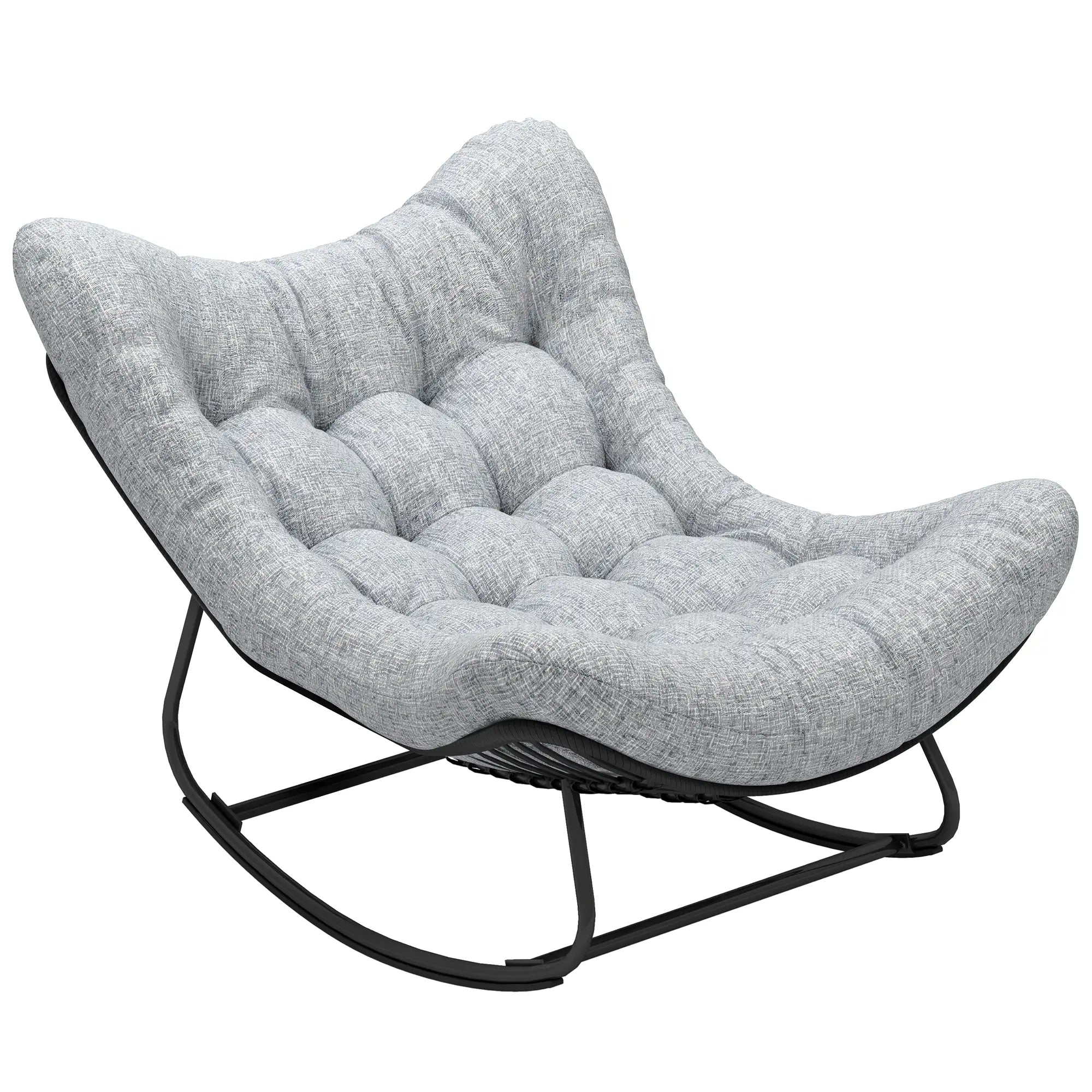 Oversized Rattan Egg Chair, Outdoor Rocking Chair with Cushion, Dark Grey Patio Chairs at Gallery Canada