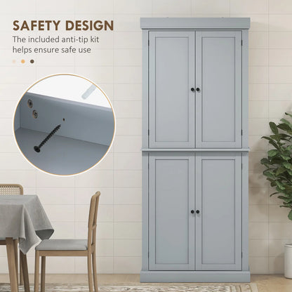 72.5" Freestanding Kitchen Pantry, 4 Doors, Grey Kitchen Pantry Cabinets at Gallery Canada
