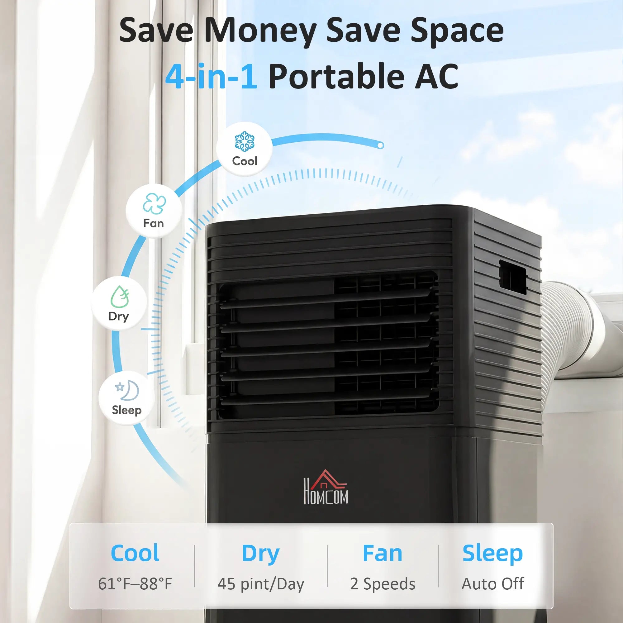 8000 BTU Portable Air Conditioner, Fan, Dehumidifier, Remote, 24H Timer, Black Air Conditioner at Gallery Canada