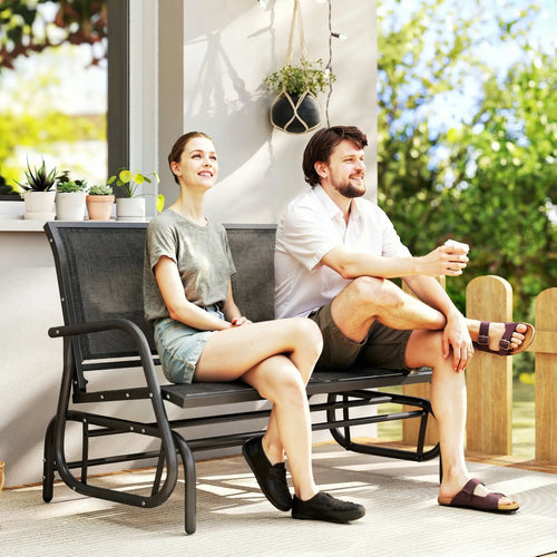 Outdoor Glider Bench, 2 Seater Garden Patio Chair, Black