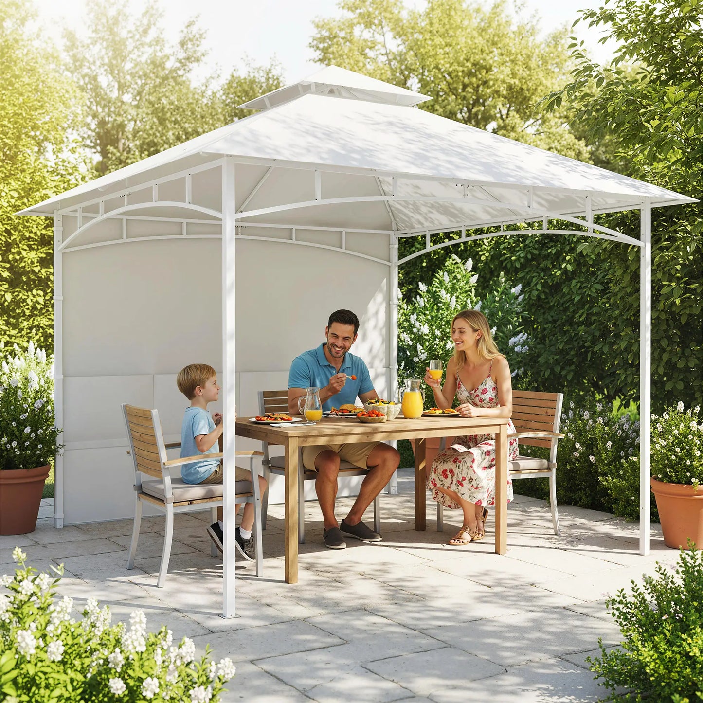 10' x 10' Patio Gazebo, Double Roof Canopy With Storage, Cream White Gazebos at Gallery Canada
