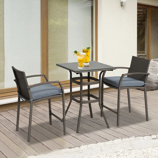 Wicker Patio Bar Set with Stools and Cushion, Grey Bistro Sets Grey at Gallery Canada