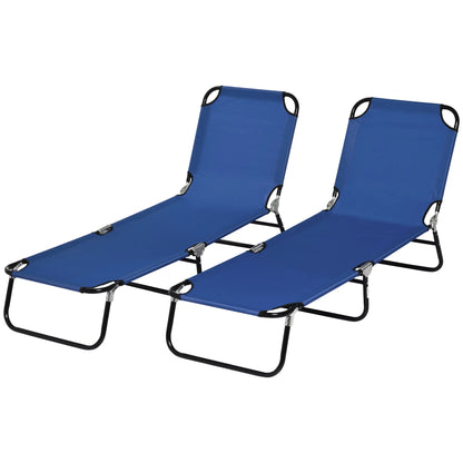 Set of 2 Folding Outdoor Lounge Chairs, Reclining Back, Breathable Mesh, Blue Lounger Chairs Blue Fabric, Black Frame at Gallery Canada