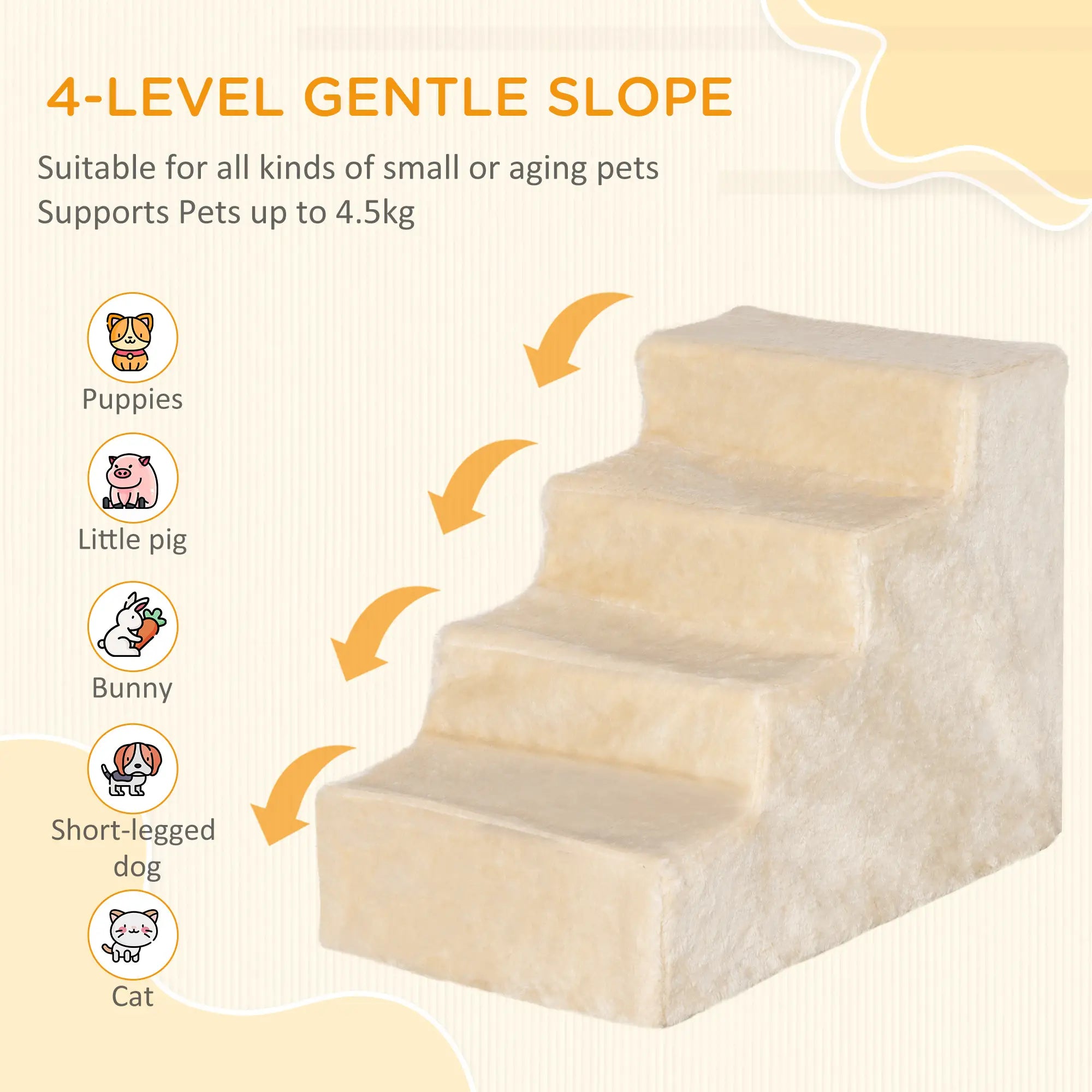 4-Step Dog Ramp for Sofa, Bed, Couch, Removable Cover, Beige Dog Stairs at Gallery Canada