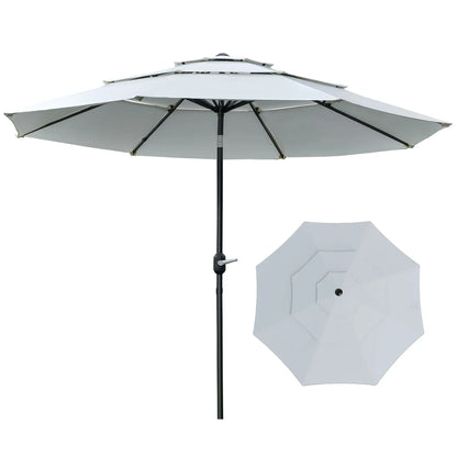 9FT 3-Tier Patio Umbrella, Crank & Tilt, Cream White Sun Umbrellas at Gallery Canada