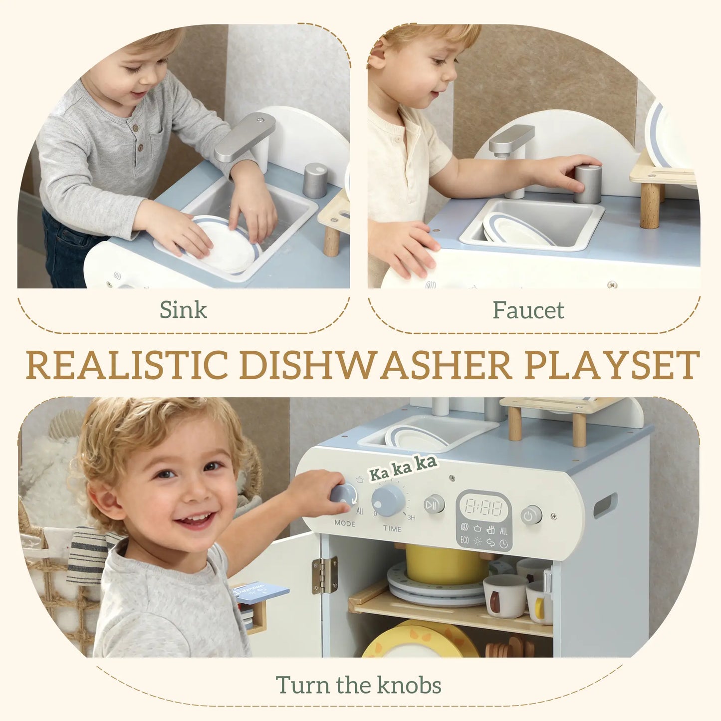 Wooden Dishwasher Playset, Play Sink Toys, Faucet and Accessories Play Kitchen at Gallery Canada