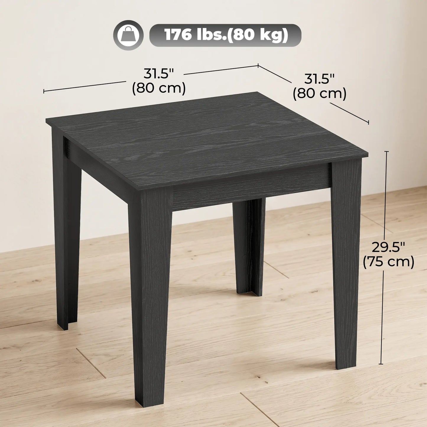 Table à manger carrée pour 4, 31,5" effet bois, cuisine