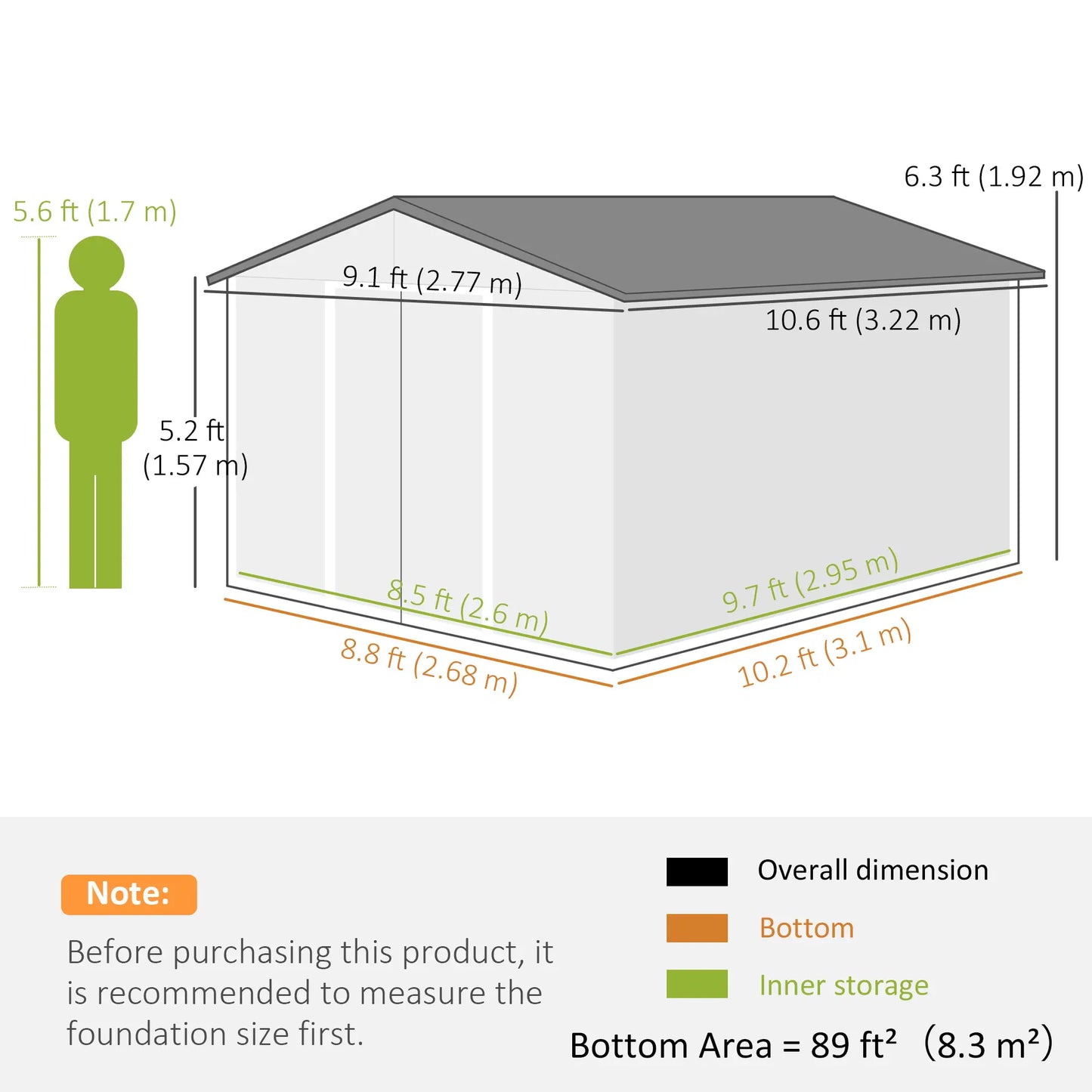 11' x 9' Metal Storage Shed, Garden Tool House, Double Sliding Doors, 4 Air Vents, Dark Grey Sheds at Gallery Canada