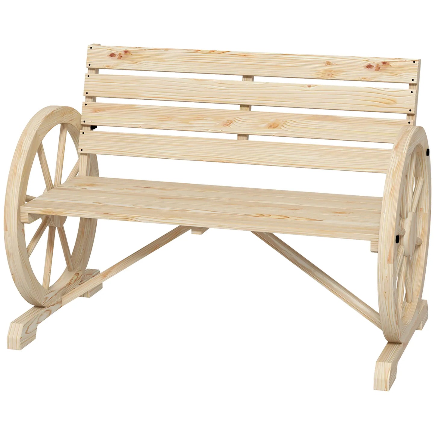 42" Wood Wagon Wheel Bench, Rustic Loveseat, Natural Wood Outdoor Benches at Gallery Canada