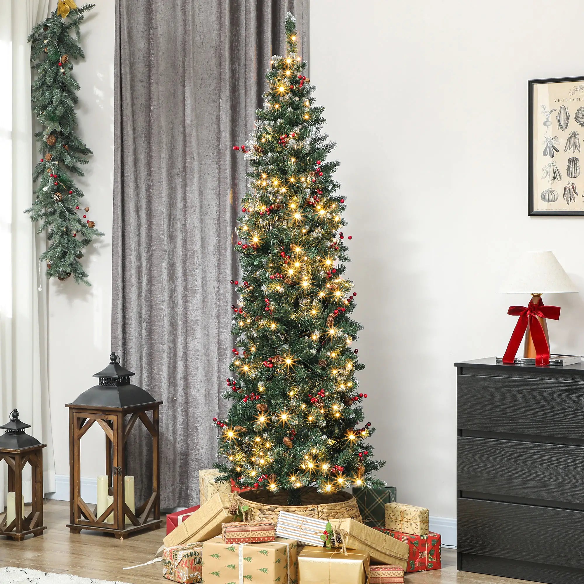 7 ft Pencil Prelit Christmas Tree, LED Light, 8 Modes, Silver Glitter Pre Lit Christmas Trees at Gallery Canada