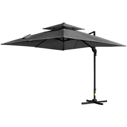 10' x 10' Cantilever Patio Umbrella, Double Top, 360° Rotation, 5 Tilt Angles, Charcoal Grey Cantilever Umbrellas at Gallery Canada