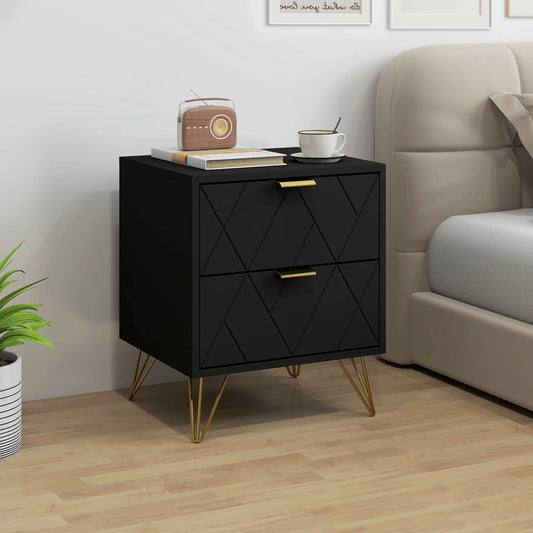 Modern Bedside Table, 2 Drawer Nightstand, Black Bedside Tables Black, Gold at Gallery Canada