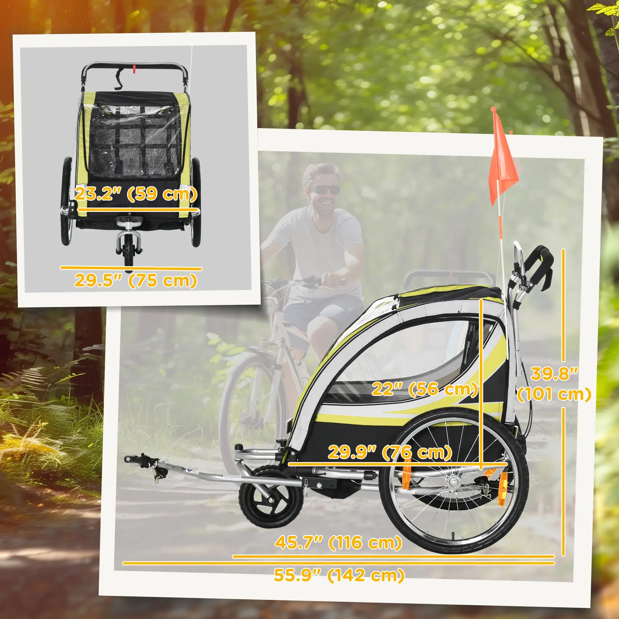 2 Seat Bike Trailer, Kids Jogging Stroller, Handbrake, Yellow Kids Bike Trailers at Gallery Canada