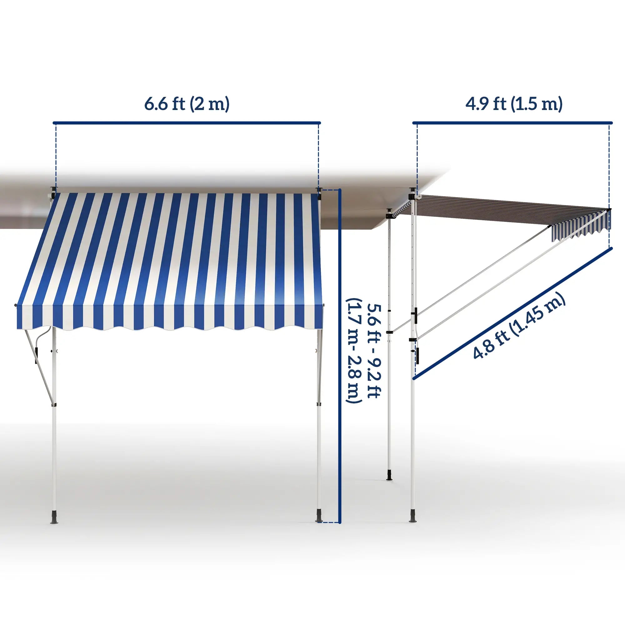 6.6'x5' Manual Retractable Patio Awning, Sun Shade, Water Resistant, Blue Door Awnings at Gallery Canada
