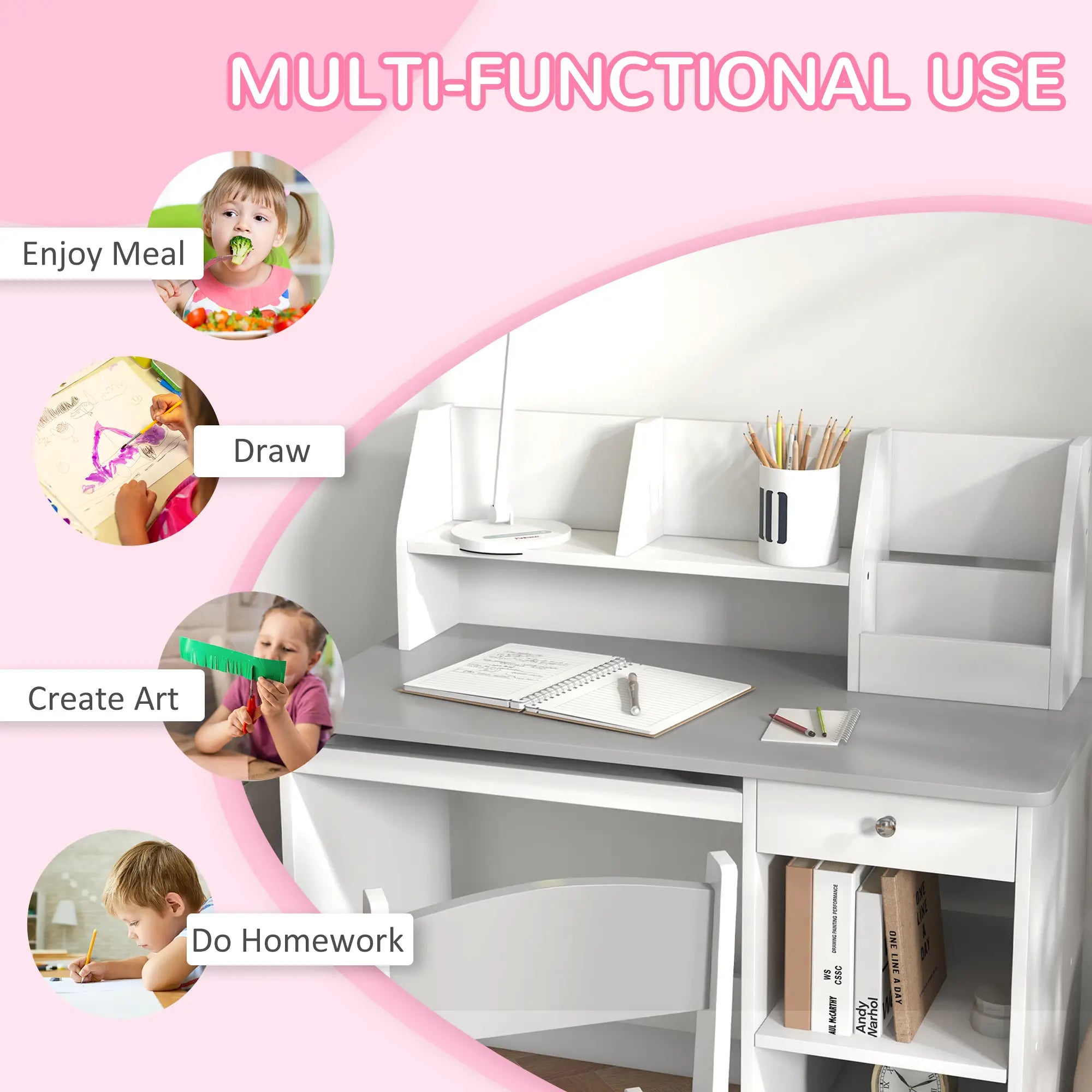 Kids Desk and Chair Set, Study Table for 5-8 Year Old, Grey Kids Desk Sets at Gallery Canada