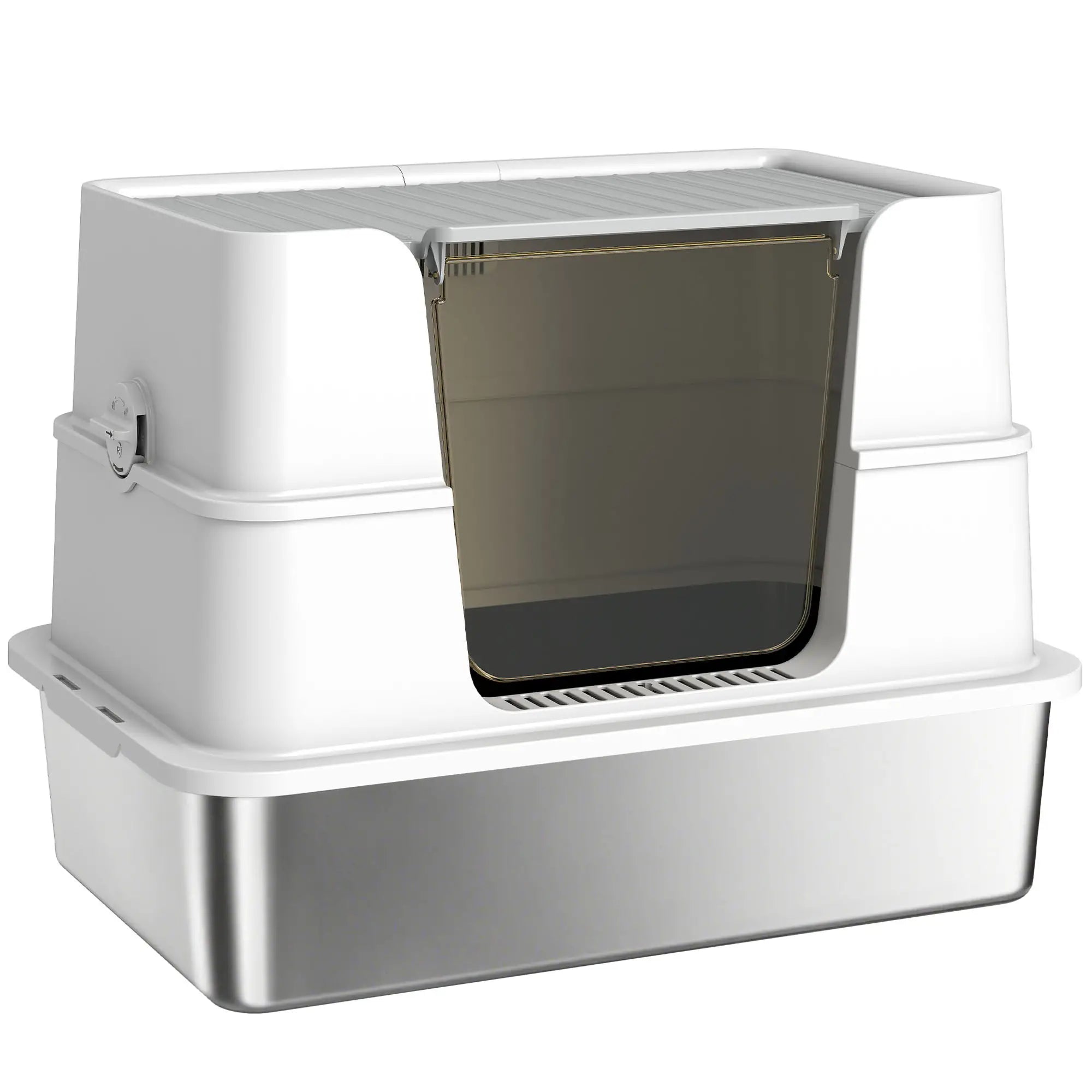 XL Stainless Steel Litter Box With Lid, Extra Large Covered Cat Litter Box Cat Litter Box Enclosures Stainless Steel, Light Grey, Transparent at Gallery Canada