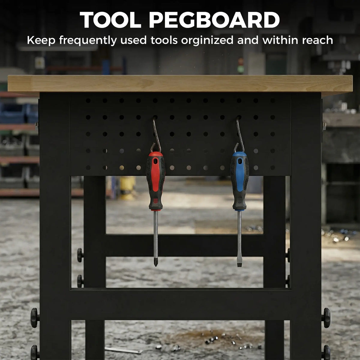 48" Adjustable Workbench, Heavy Duty Work Table with Rubber Wood Top, Power Outlets, Pegboard, 2000 LBS Capacity Tool Organizers at Gallery Canada