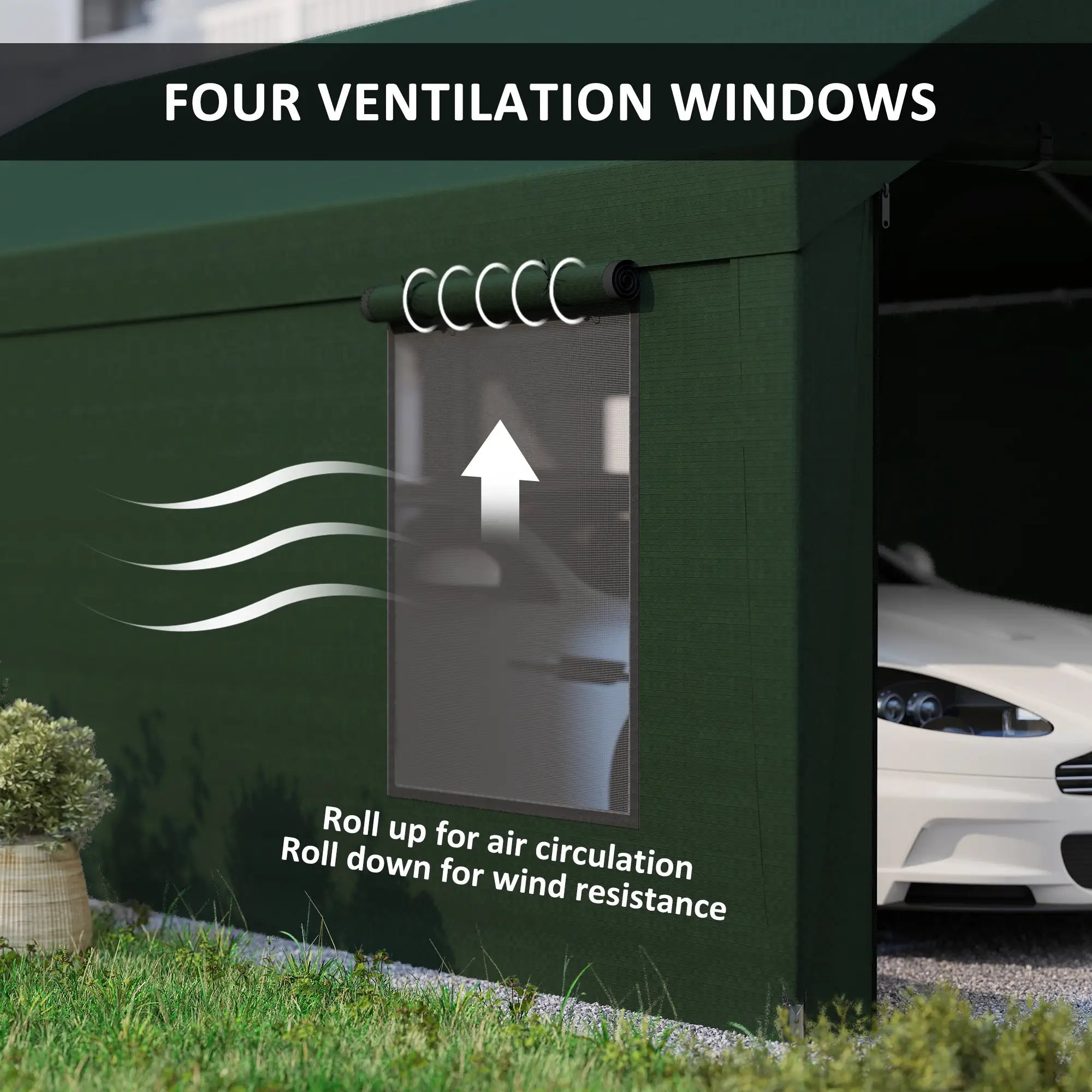 12 x 20ft Carport, 2 Roll-Up Doors, 4 Windows, Dark Green Car Shelters at Gallery Canada