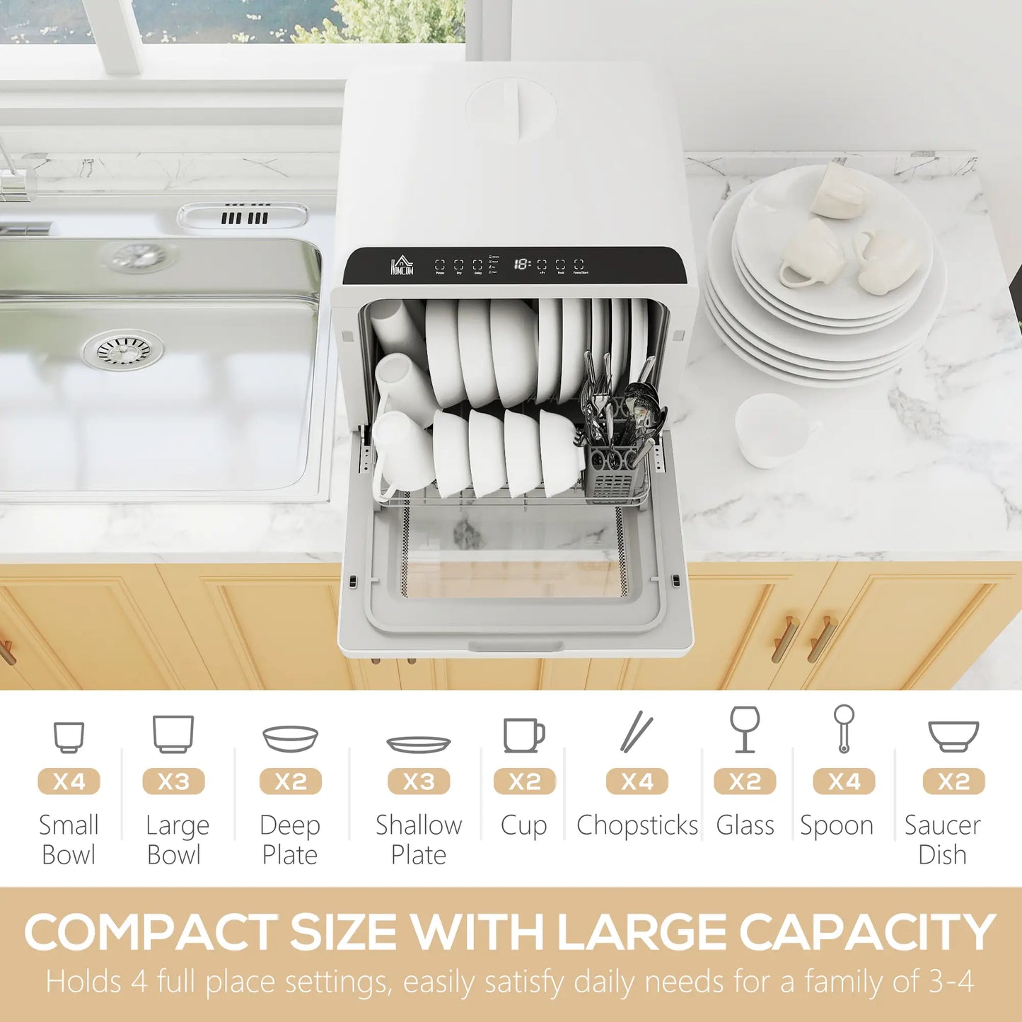 Countertop Dishwasher, 6L Water Tank, 5 Wash Programs, White Small Kitchen Appliances at Gallery Canada