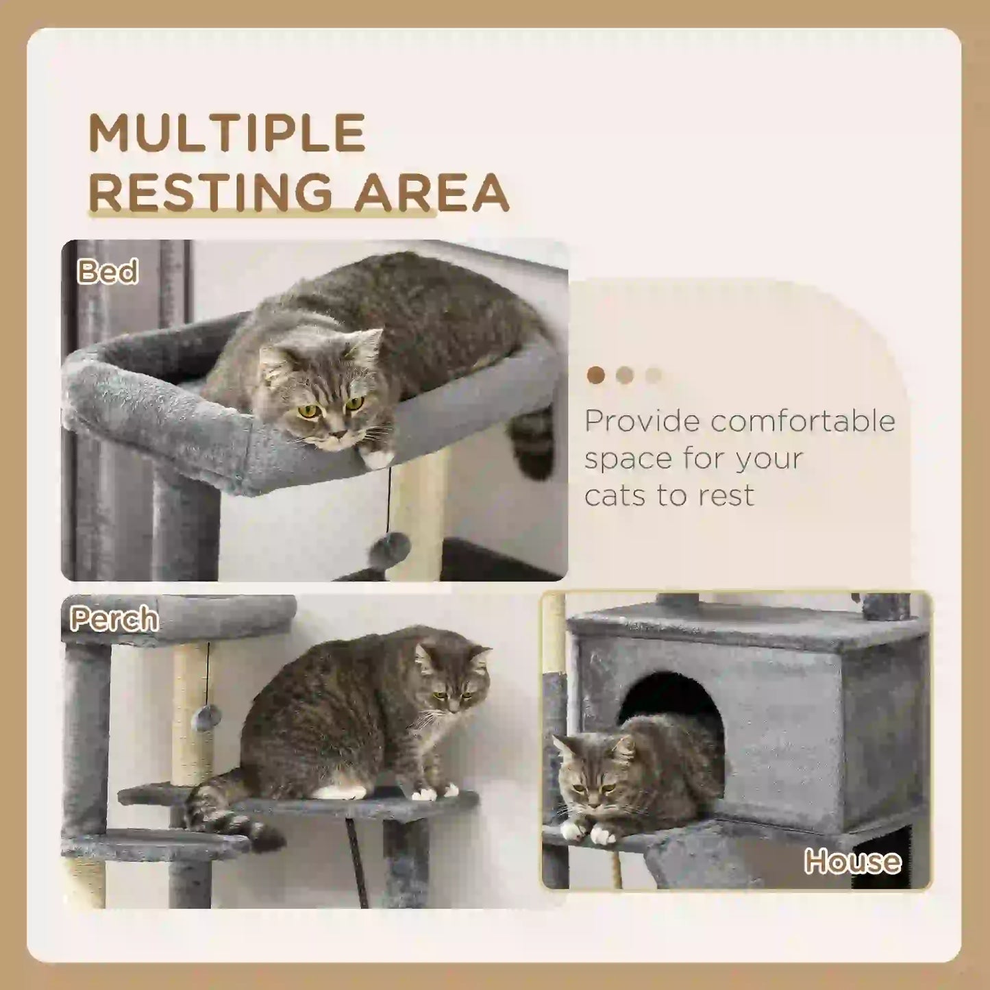 58" Tall Cat Tree for Large Cats, Scratching Posts, Bed, House, Toys, Grey Cat Towers at Gallery Canada
