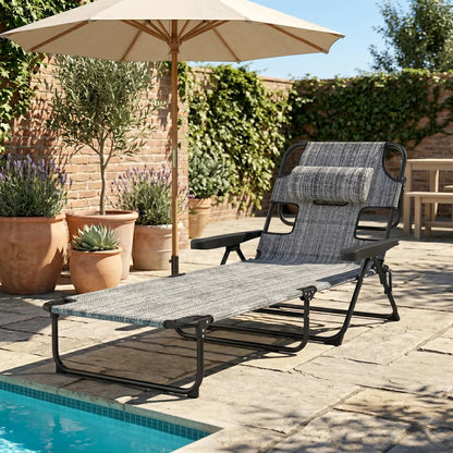 Folding Lounge Chair, Reclining Back, Mixed Grey, Grey Lounger Chairs at Gallery Canada