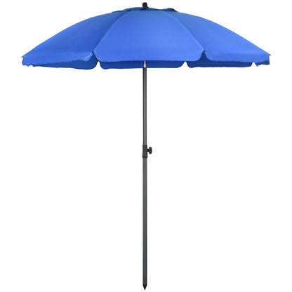 6ft Beach Umbrella, UV50+ Vented Canopy, Push Button Tilt, Blue Beach Umbrellas Blue at Gallery Canada