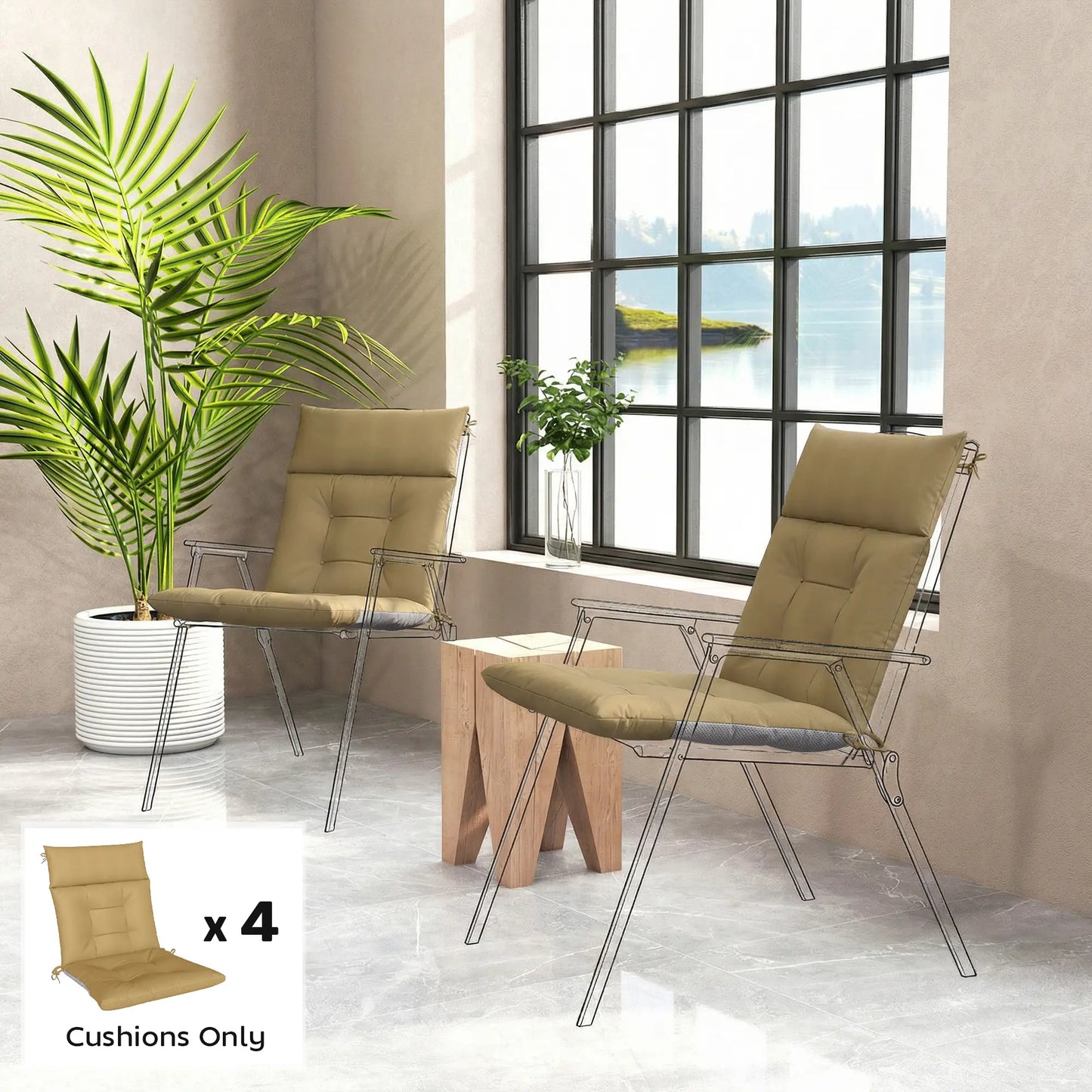 Patio Chair Cushions Set Of 4, Waterproof Non-Slip, 44"x21", Khaki Patio Chair Cushions at Gallery Canada