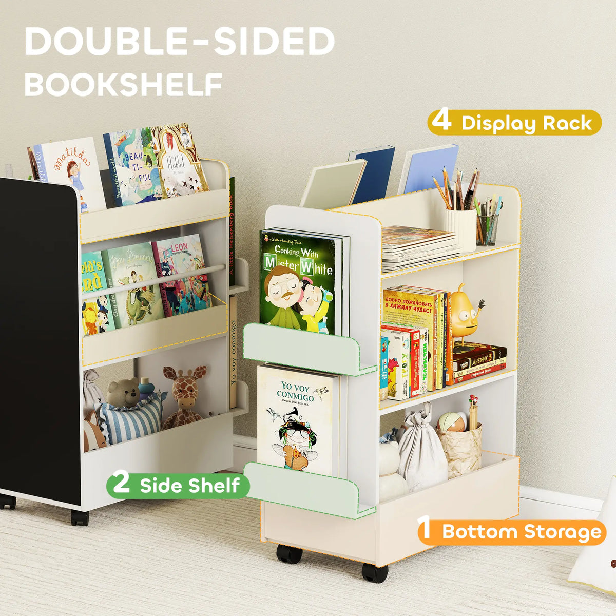 Kids Bookshelf with Wheels, Blackboard, 3-8 Years Bookshelves & Bookcases at Gallery Canada