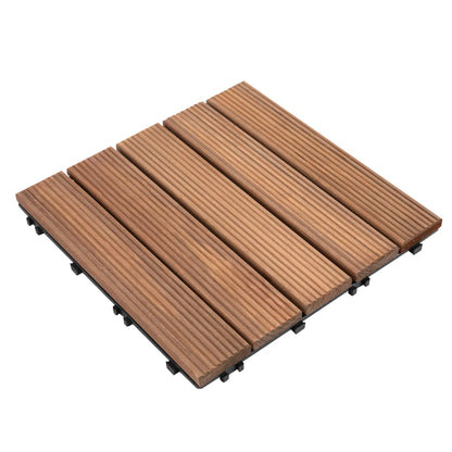27 Pcs Wood Interlocking Deck Tiles, 12 x 12in, Tools Free Assembly, Brown Deck Tiles Brown at Gallery Canada