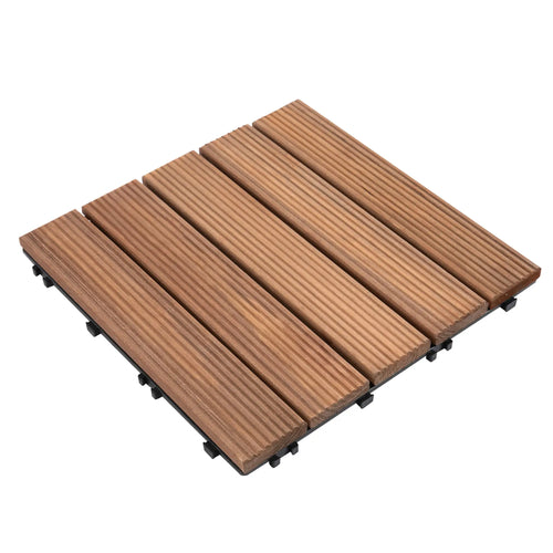 27 Pcs Wood Interlocking Deck Tiles, 12 x 12in, Tools Free Assembly, Brown