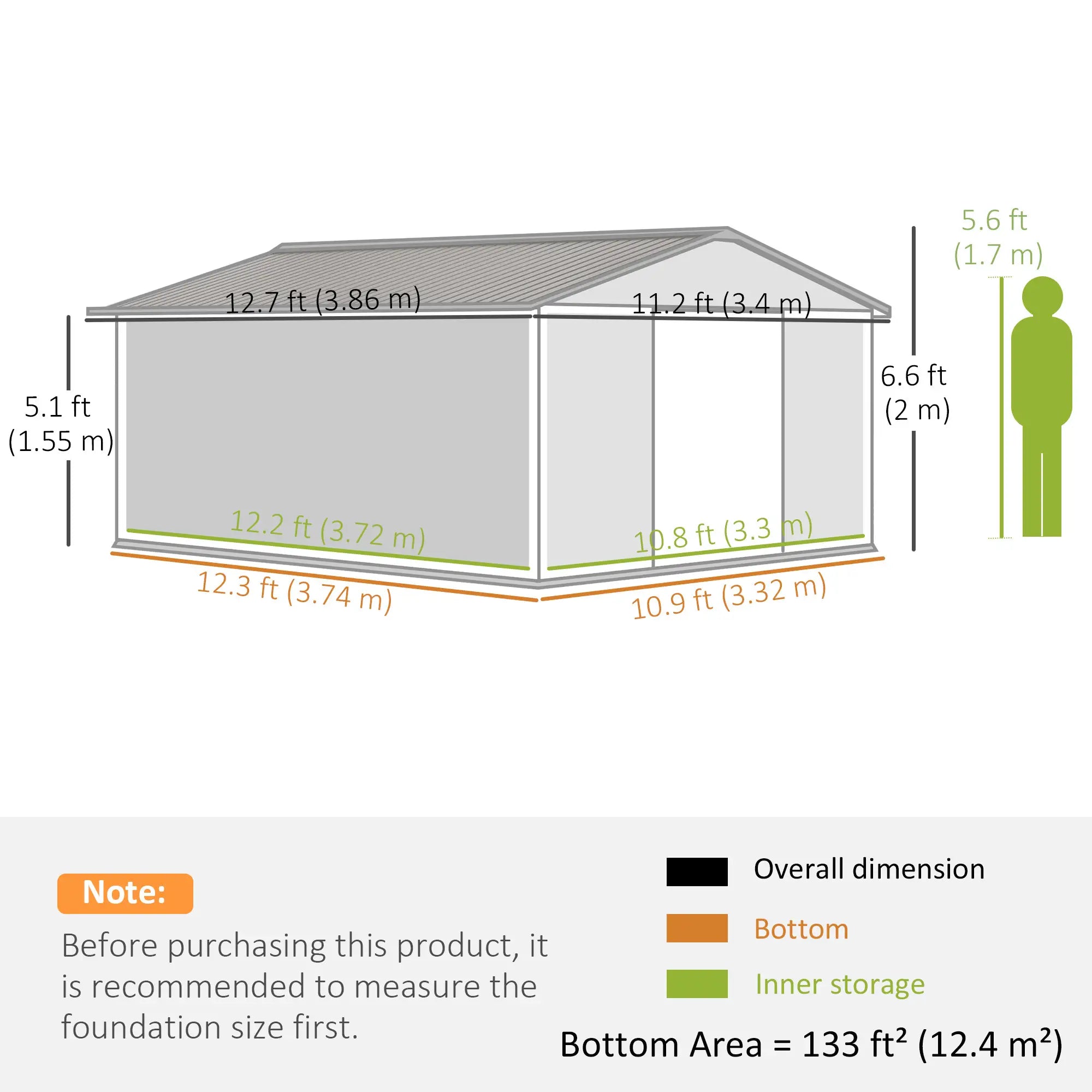 11.2ft x 12.5ft Garden Storage Shed, 4 Vent Slots, Double Sliding Door, Grey Sheds at Gallery Canada