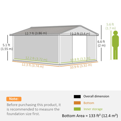 11.2ft x 12.5ft Garden Storage Shed, 4 Vent Slots, Double Sliding Door, Grey Sheds at Gallery Canada